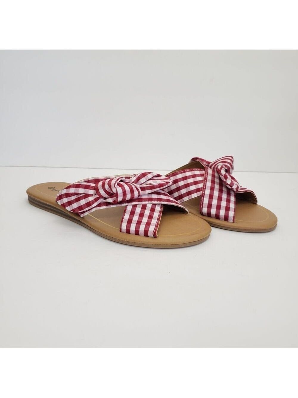 Qupid Striped Slip-On Flat Sandals with Bow Size 7 - Picture 9 of 9
